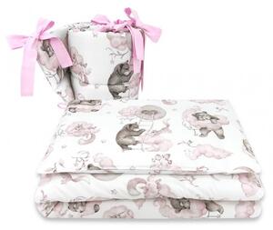 Baby Shop 3 részes ágynemű garnitúra - Felhőn alvó állatok rózsaszín