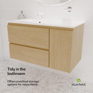 Blumfeldt Johnstone, mosdó és fürdőszoba szekrény, 90 cm, kerámia mosdó, Soft-Close záródású