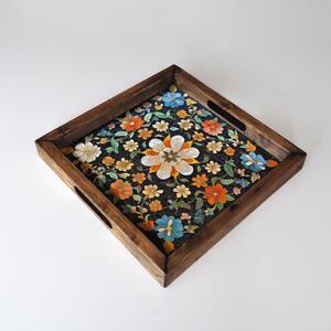 Tömör fa tálca 35 × 35 × 4 cm