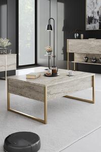 Luxe travertin dohányzóasztal arany vázzal