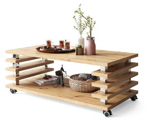 PORTO Artisan Tölgy - MODERN dohányzóasztal lamellákkal 2az1ben, kerekekkel/lábakkal