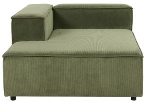 Kombinálható háromszemélyes jobb oldali zöld kordbársony kanapé ottománnal APRICA