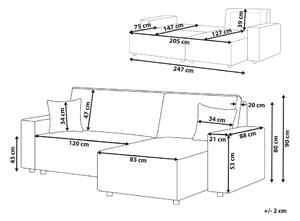 Bal oldali grafitszürke kordbársony kanapéágy ABACKA