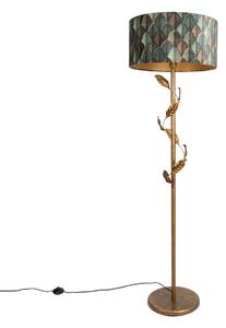 Arany színű állólámpa levélmintás lámpabúrával és arany belsővel 50 cm - Linden