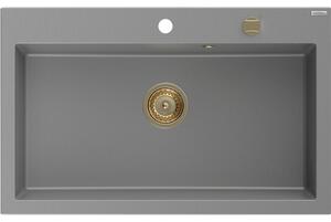 Mexen Elix, 1 tálos gránit mosogató 800 x 500 mm, szürke, arany szifon, 6527801005-71-G