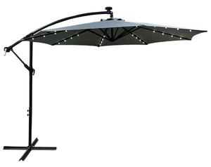 Akord - LED Világítással Ellátott MILIN Kerti Napernyő 300x300x245 cm Szürke Poliészter, UV- és Vízálló