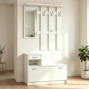 Ansamblu de hol Cuier si Oglinda Jentia, Alb, 24x100x186 cm