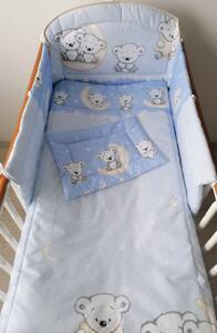 4 részes babaágynemű szett - Holdas maci, kék, bébi méret - körrácsvédő 60x120 cm-es kiságyba AZONNAL VIHETŐ!