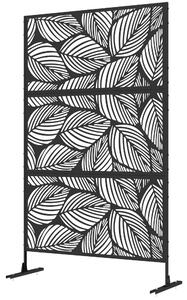 Térelválasztó, levél mintás, belátásgátló állvány, 122 x 198 cm, acél, fekete