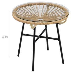 Kerti bisztró asztal, kerek asztal, rattan, barna, 50 x 50 x 50 cm