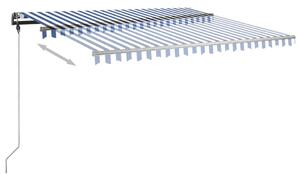VidaXL kék és fehér kézzel kihúzható napellenző póznákkal 4 x 3 m