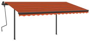VidaXL narancs és barna kézzel kihúzható napellenző póznákkal 4 x 3 m