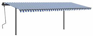VidaXL kék és fehér kézzel kihúzható napellenző póznákkal 6 x 3 m