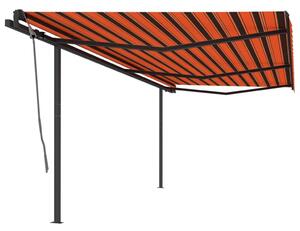 VidaXL narancs és barna kézzel kihúzható napellenző póznákkal 6 x 3 m