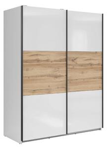 Gardróbszekrény Livevaro 117, Laminált forgácslap, 196x154x60cm, Fényes fehér, Wotan tölgy