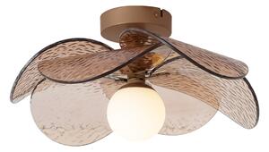 Design mennyezeti lámpa sötét bronz borostyán színű bordázott üveggel - Kemner
