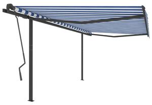 VidaXL kék és fehér automata napellenző póznákkal 4 x 3,5 m