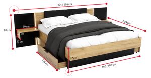 DOTA francia ágy + ágyrács és éjjeli szekrények, 180x200, tölgy Kraft zlatý/fekete