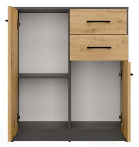 Aldabra Simplo 2D2S komód 2 ajtó + 2 fiók, antracit - tölgy