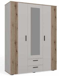 Aldabra Ava 150 gardróbszekrény, 150 cm, tükörrel, 2 fiók, bordázott front, tölgy - kasmír