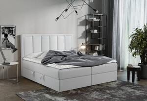 FRANIA kárpitozott boxspring ágy, 140x200, fehér öko-bőr