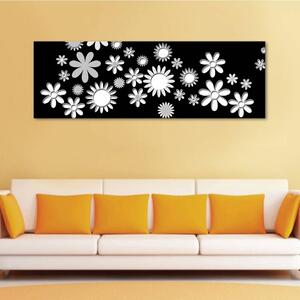 120x50cm - Egyszerű fekete fehér virágok vászonkép