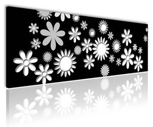 120x50cm - Egyszerű fekete fehér virágok vászonkép