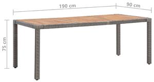VidaXL szürke polyrattan és tömör akácfa kerti asztal 190 x 90 x 75 cm
