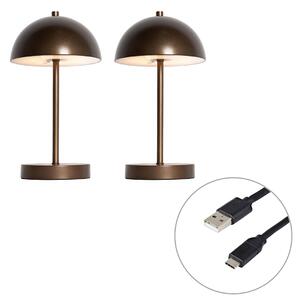2 darabos kültéri asztali lámpa szett sötét bronz színben, újratölthető, LED-del, 3 fokozatban dimmelhető - Keira