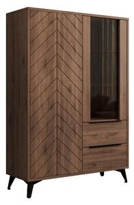 Könyvespolc Comfivo Citrus V, Fiókokkal, Ajtókkal, Zárt, Edzett üveg, Közepes sűrűségű farostlemez, Laminált forgácslap, 150x104x40cm, Dió