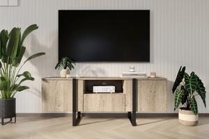 Verica 150 cm-es TV-szekrény nyitott polccal - szivacsos tölgy / fekete lábak