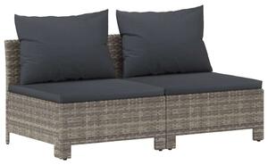 2 személyes szürke polyrattan kerti kanapé párnákkal