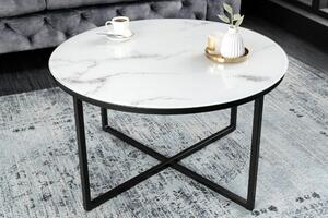 ELEGANCE dohányzóasztal 80cm márvány megjelenésű fehér fekete lábakkal