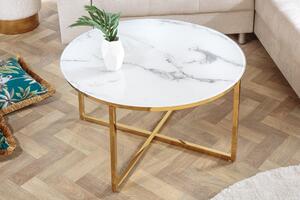 ELEGANCE dohányzóasztal 80 cm márvány megjelenésű fehér arany lábakkal