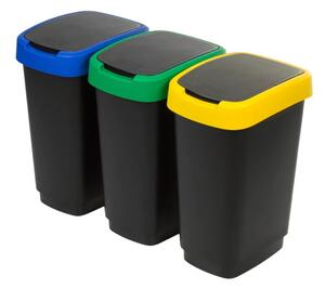 Fekete újrahasznosított műanyag szelektív szemetes készlet 3 db-os 25 l Twist – Rotho