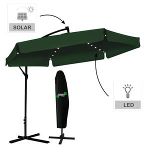 Zöld kerti napernyő állvánnyal és LED világítással