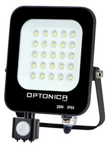 LED reflektor , 20 Watt , Ultra Slim , SMD , mozgásérzékelős , meleg fehér , fekete ház , IP65 , Optonica