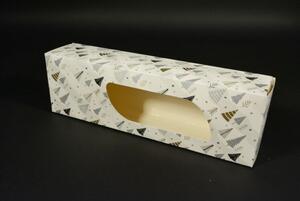 Bejgli doboz süteményes doboz aprósüteményes doboz ablakos fenyőfa mintás 29x9 cm