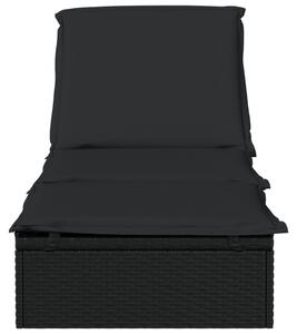VidaXL 1 db fekete polyrattan napozóágy párnával 201 x 55 x 62 cm