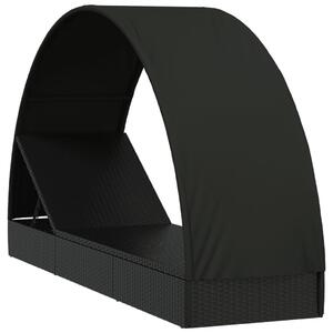 VidaXL fekete polyrattan napágy kerek tetővel 211 x 57 x 140 cm