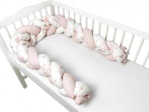 Baby Shop prémium fonott fejvédő kiságyba 220cm - Balerina maci púder rózsaszín