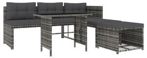 VidaXL 4 részes szürke polyrattan kerti étkezőszett párnával