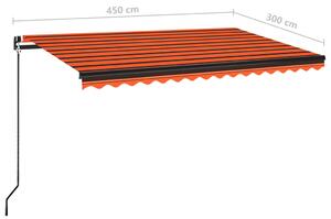 VidaXL narancssárga és barna kézzel kihúzható napellenző 450 x 300 cm
