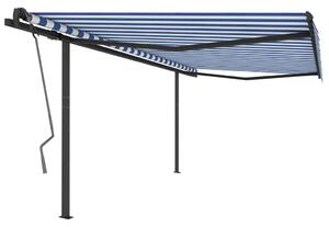 VidaXL kék és fehér kézzel kihúzható napellenző póznákkal 4,5 x 3 m