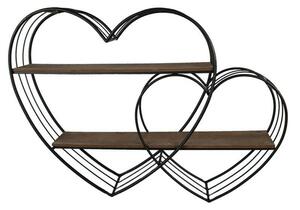 Dupla Szív Fali Polc - Fém és Fa - 93x15x65 cm