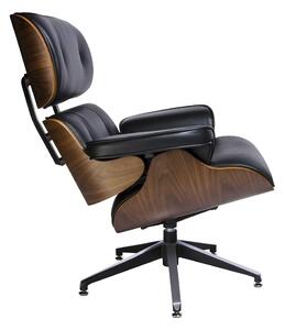 King Home Lounge Prémium Bőr Fotel Diófa Fekete Forgatható