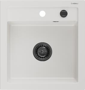 Mexen Vito, gránit mosogató 520x490x210 mm, 1 kamrás, fehér, fekete szifonnal, 6503521000-20-B