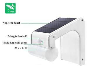 38 LED-es napelemes elegáns kültéri mozgásérzékelős fali lámpa tá