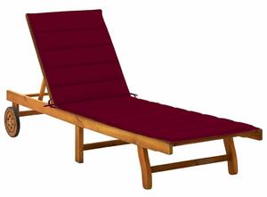 VidaXL Akácfa Napozóágy - 200cm - Bordó Párnával