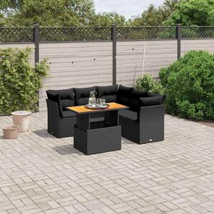 VidaXL 5 részes fekete polyrattan kerti kanapészett párnákkal